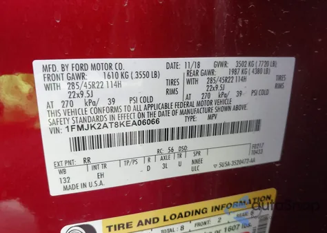 2019 Ford Expedition Max Limited из США, поврежденный, VIN 1FMJK2AT8KEA06066